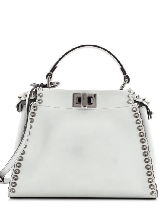 Fendi Handbags - Fendi Peekaboo Mini Light Blue Studded Leather Two-Way Top Handle Bag